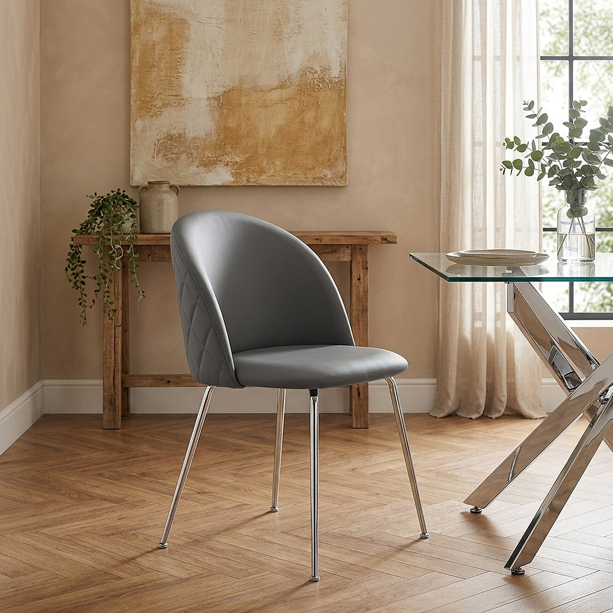 Chaise Faux Cuir - Novello Gris Foncé 