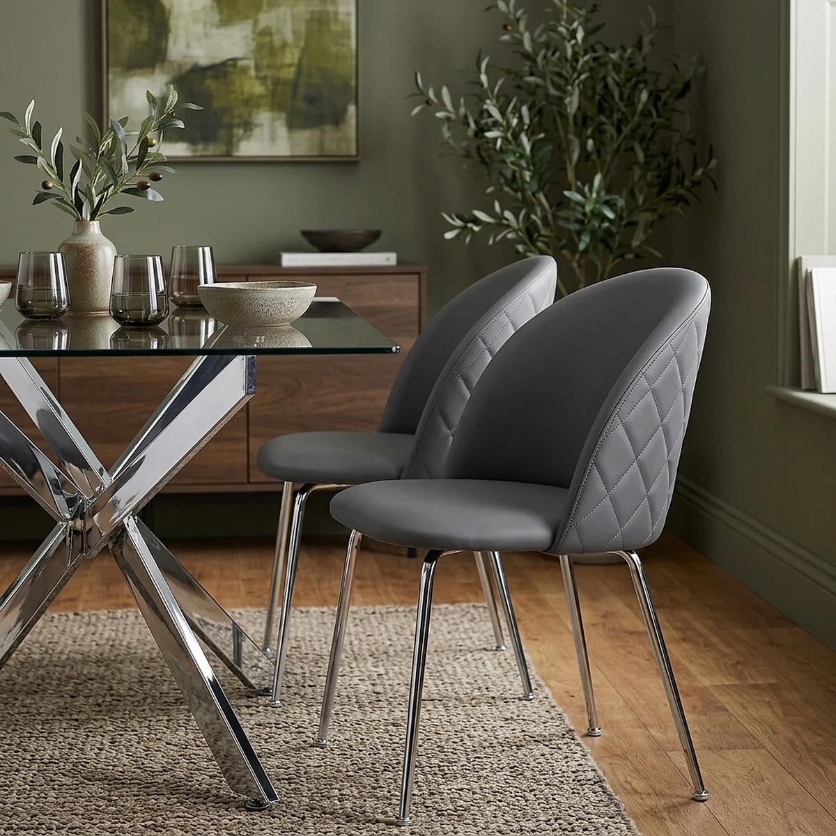 Chaise Faux Cuir - Novello Gris Foncé 