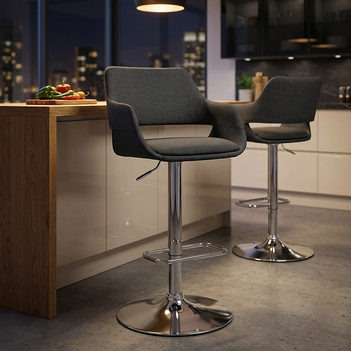 Chaise de bar Chrome Tissu - Nuevo Gris Foncé 