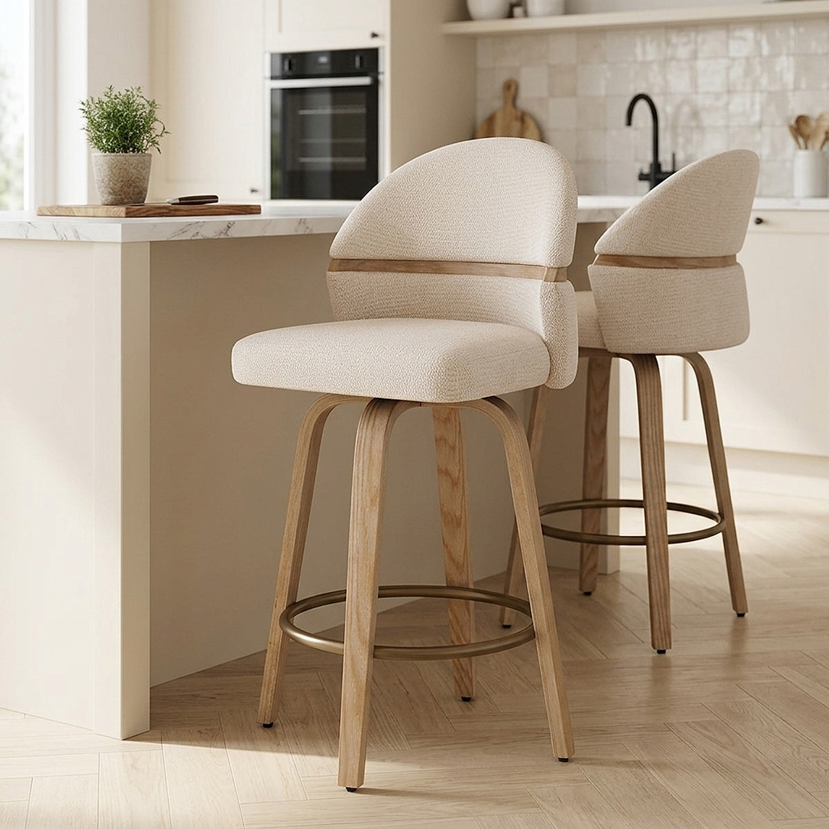 Tabouret Chêne Tissu - Odessa Crème 