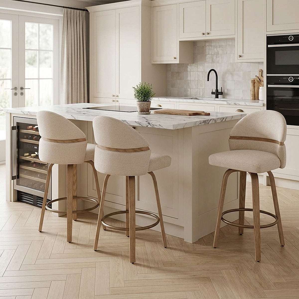 Tabouret Chêne Tissu - Odessa Crème 