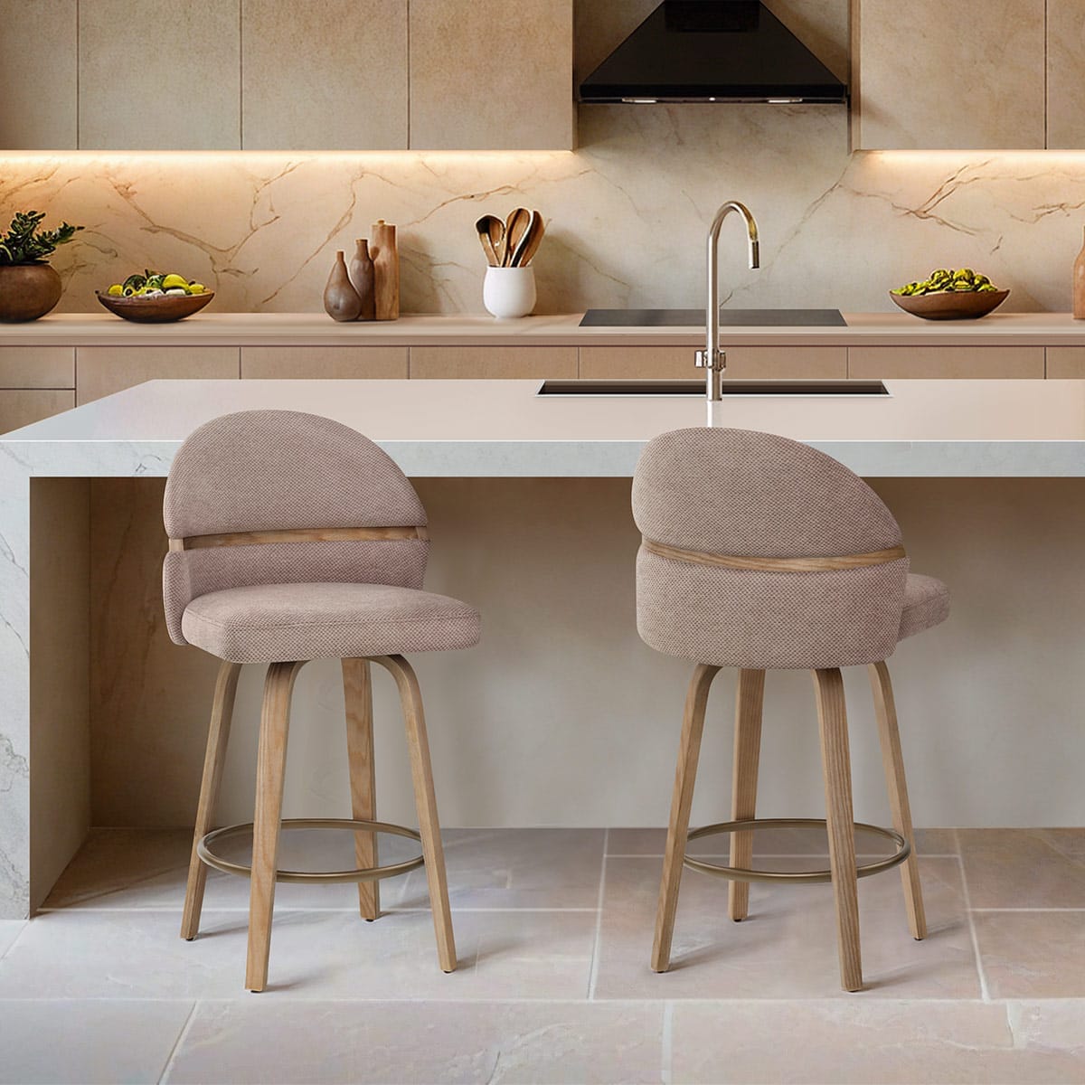 Odessa Oak Bar Stool Brown Fabric