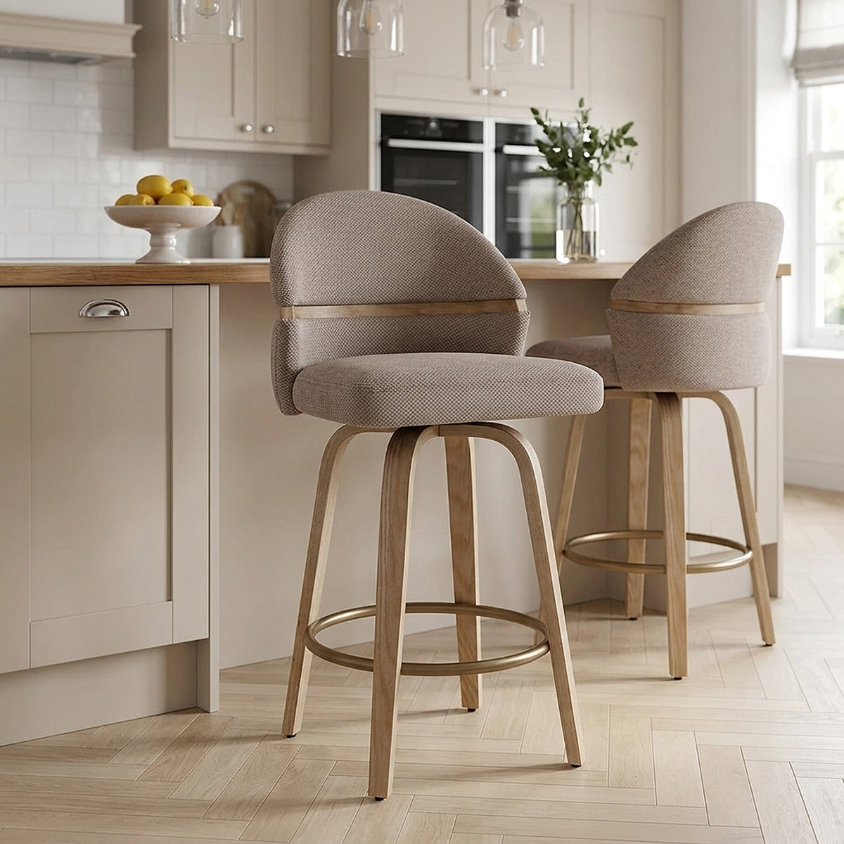 Tabouret Chêne Tissu - Odessa Marron 