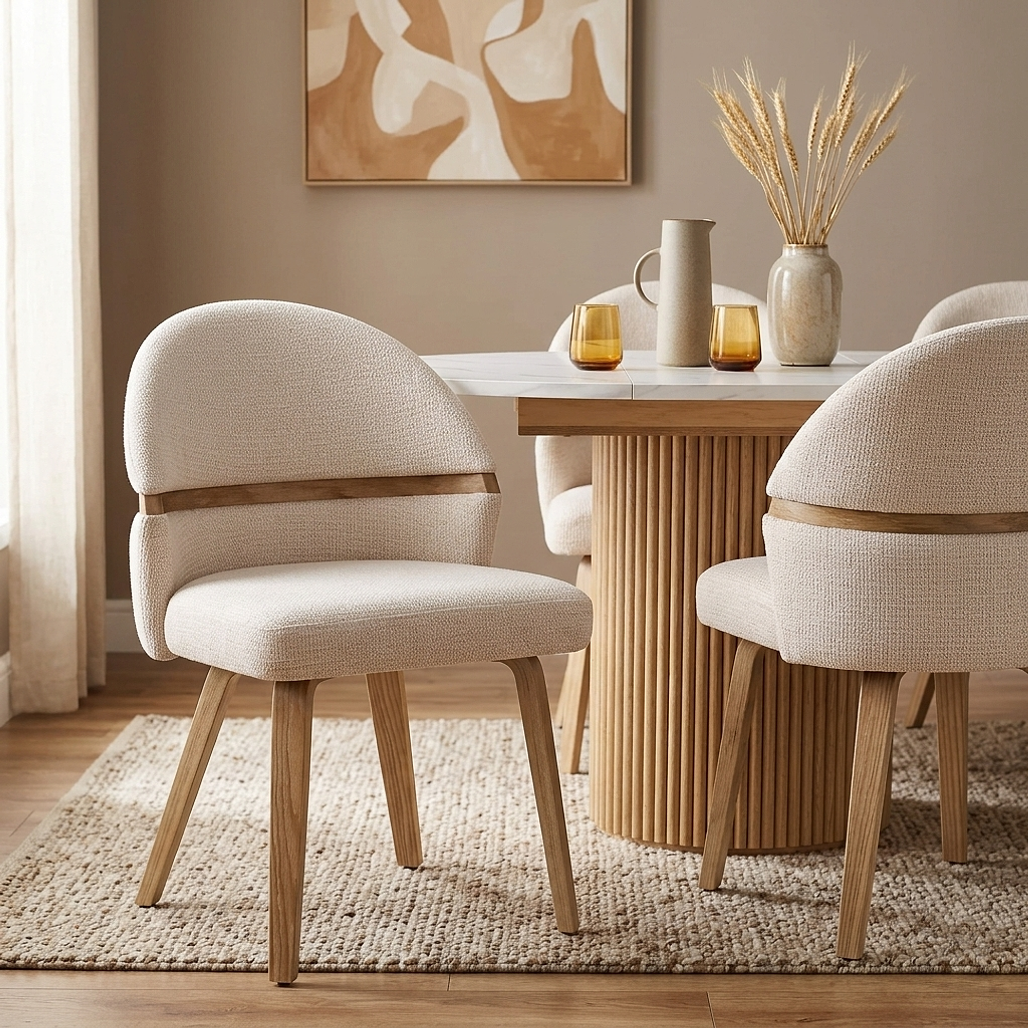 Chaise Bois Tissu - Odessa Crème