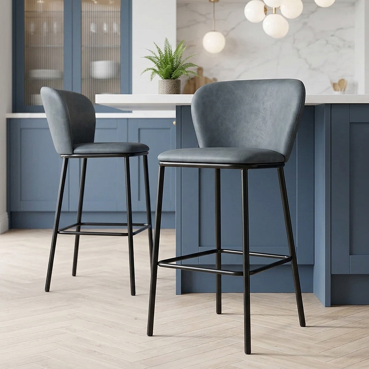 Tabouret de bar Faux Cuir - Odette Bleu 