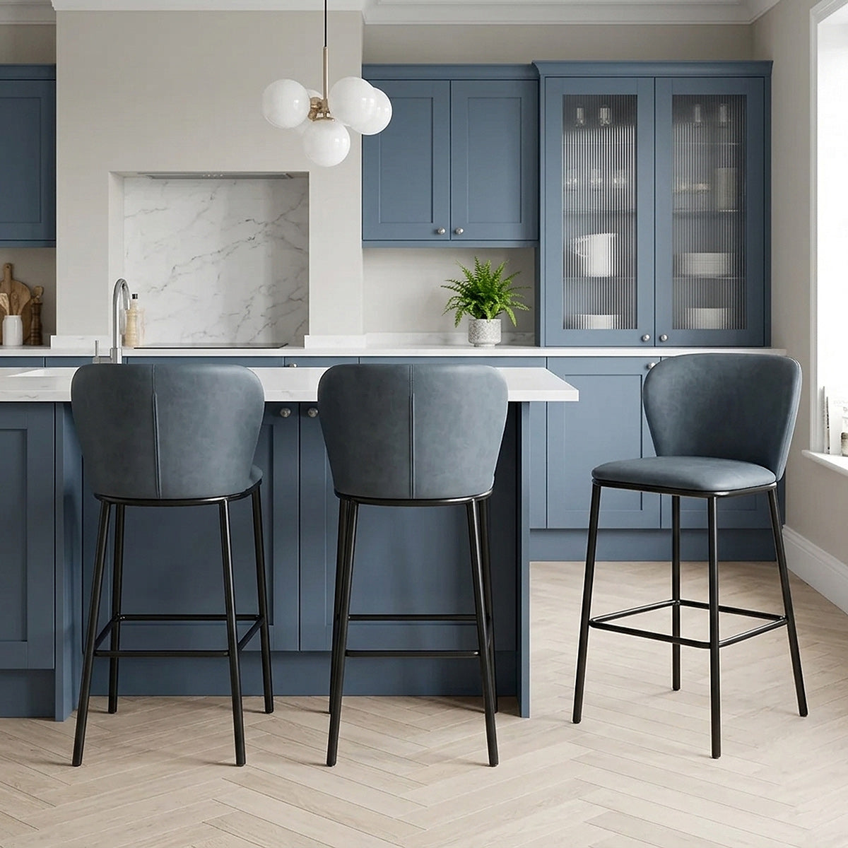 Tabouret de bar Faux Cuir - Odette Bleu 