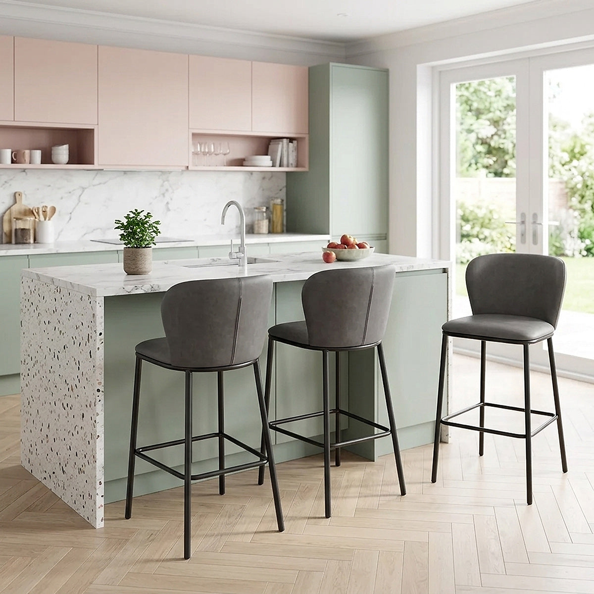 Tabouret de bar Faux Cuir - Odette Gris Foncé 