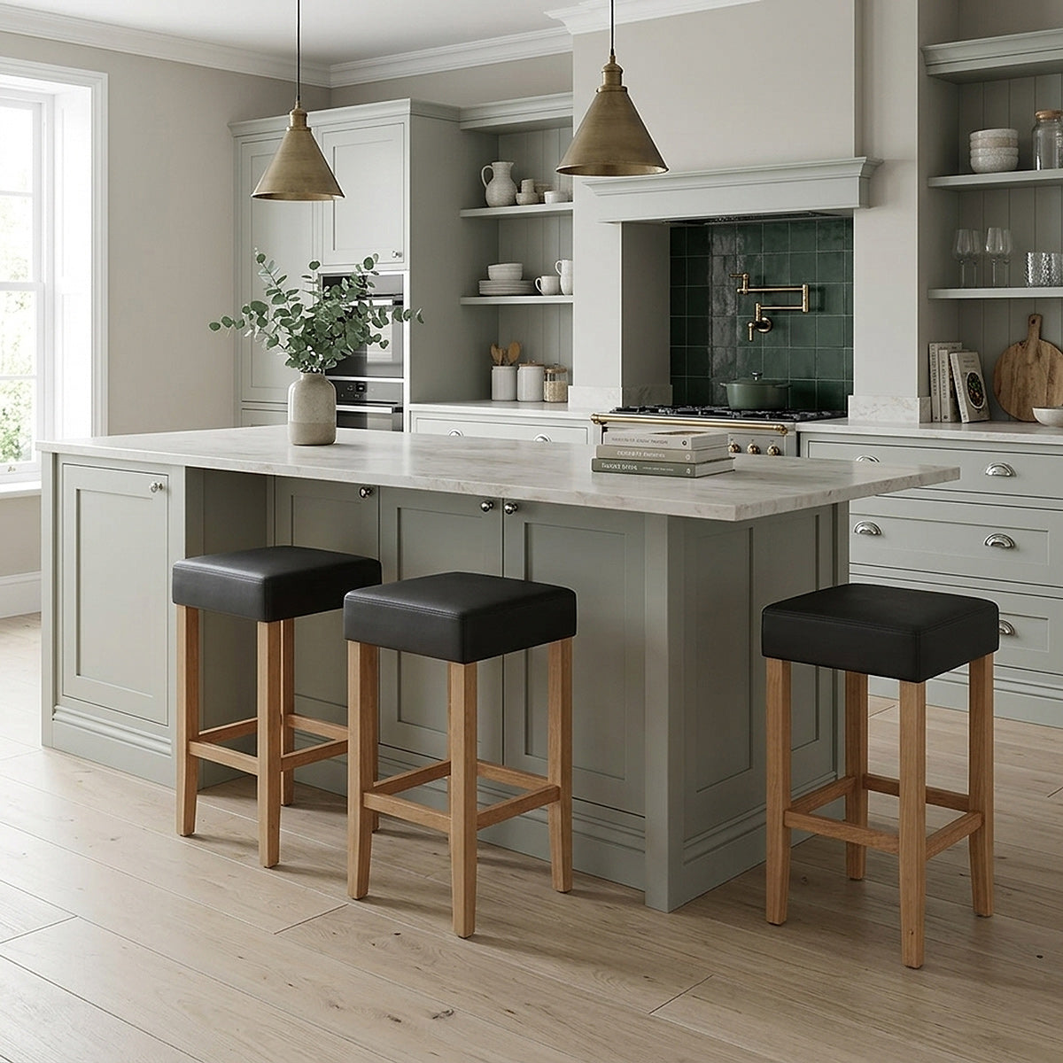 Tabouret de bar Chêne Faux Cuir - Oliver Noir 