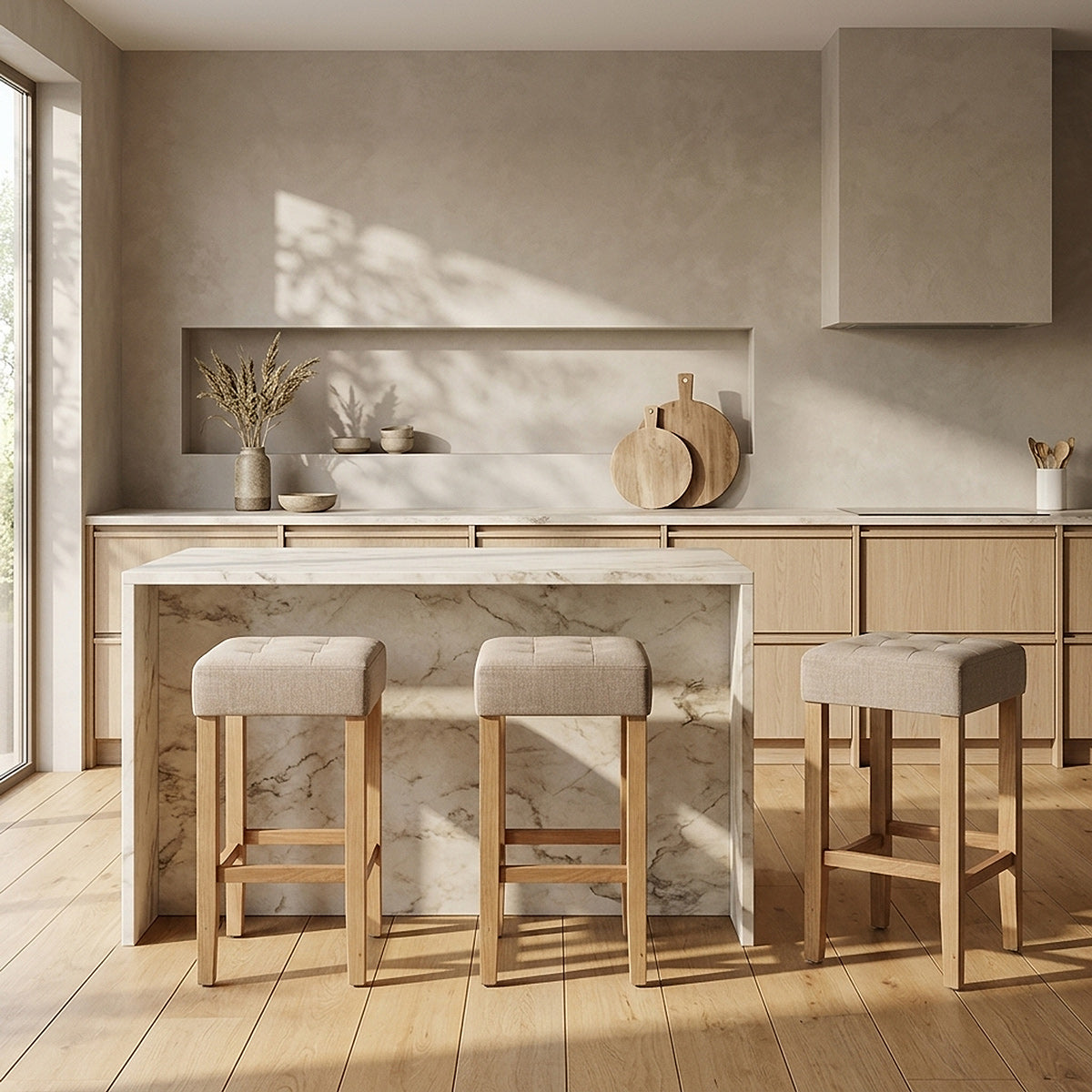 Tabouret de bar Chêne Tissu - Oliver Taupe 