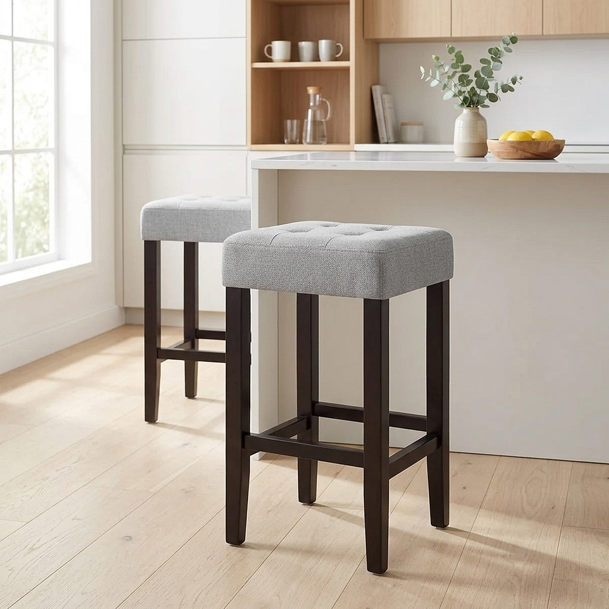 Tabouret de bar Bois Tissu - Oliver Gris 