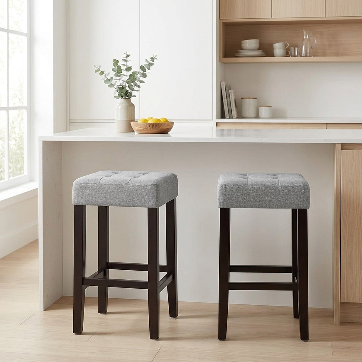 Tabouret de bar Bois Tissu - Oliver Gris 