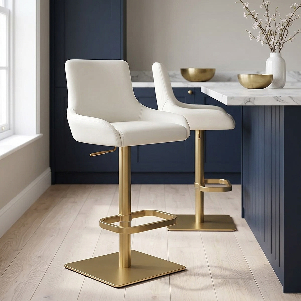 Tabouret de Bar Doré - Olivia Crème 