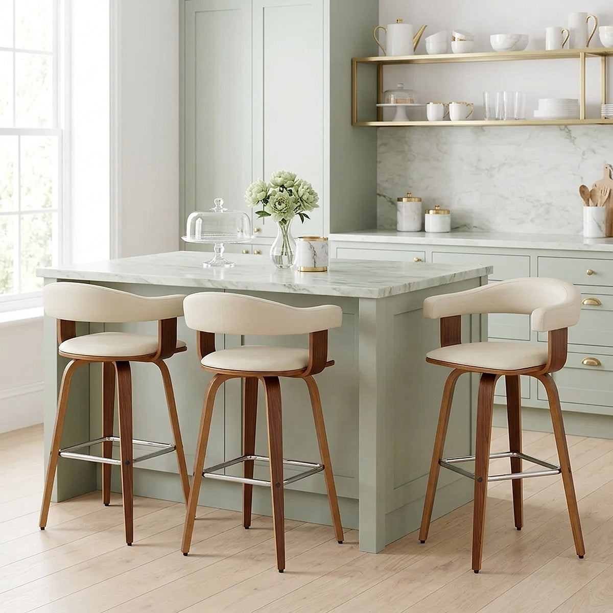 Chaise de Bar Faux Cuir Bois - Ontario Crème 