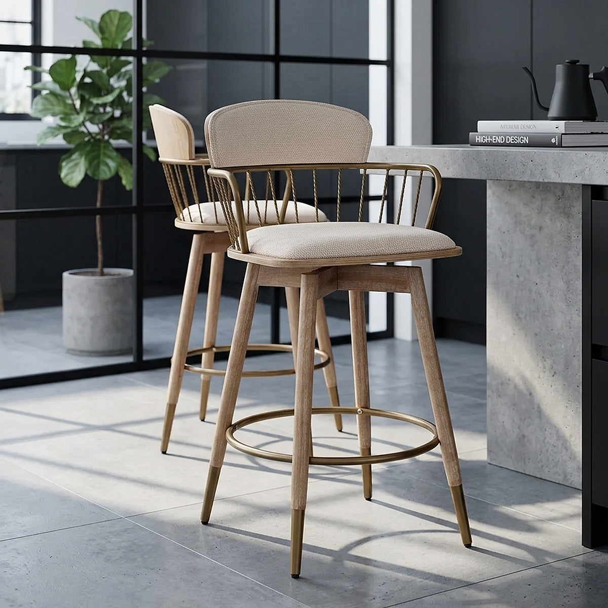 Tabouret Tissu Bois - Opera Crème 