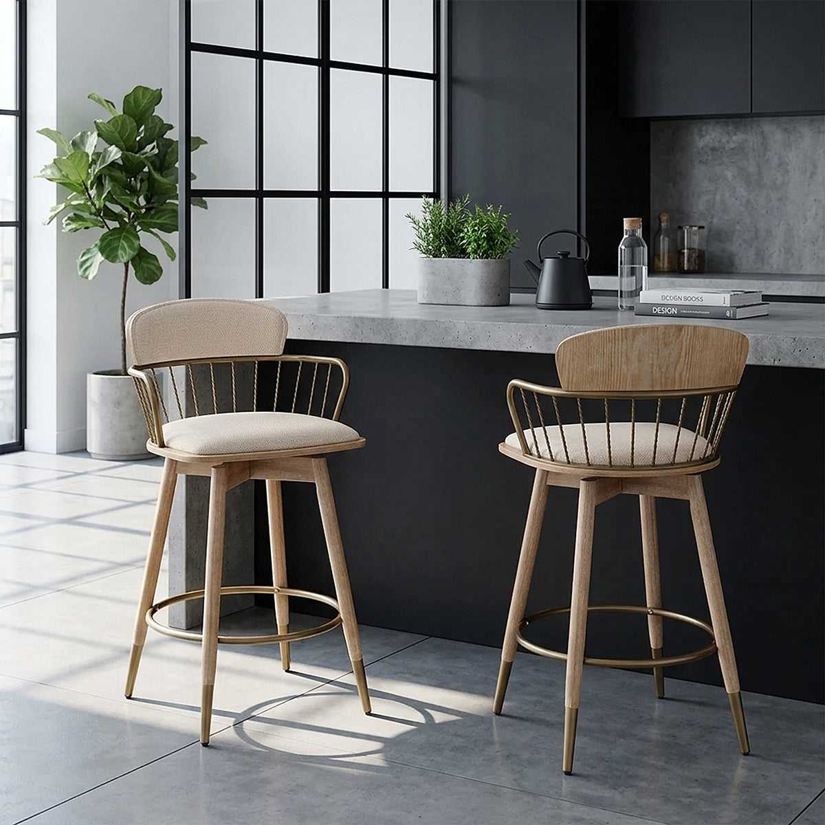 Tabouret Tissu Bois - Opera Crème 