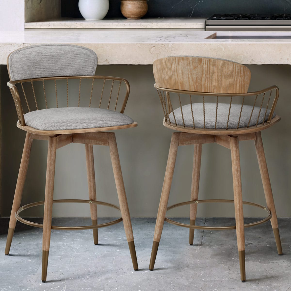 Opera Bar Stool Oak & Grey Fabric