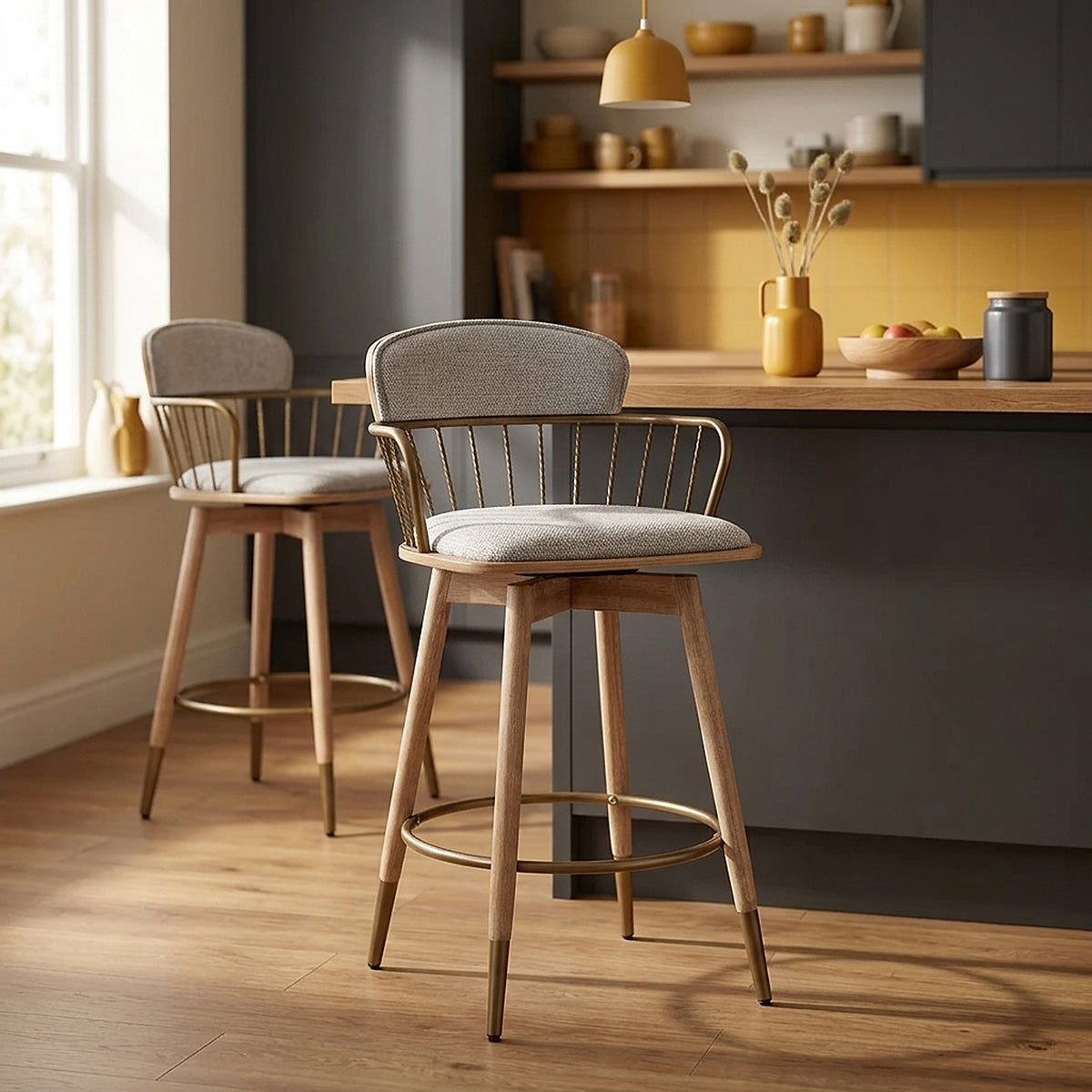 Tabouret Tissu Bois - Opera Gris 