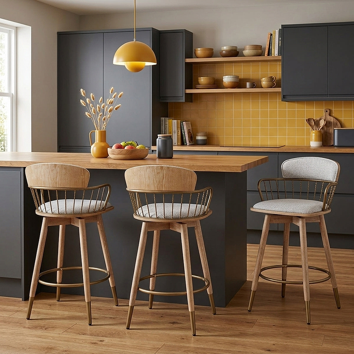 Tabouret Tissu Bois - Opera Gris 