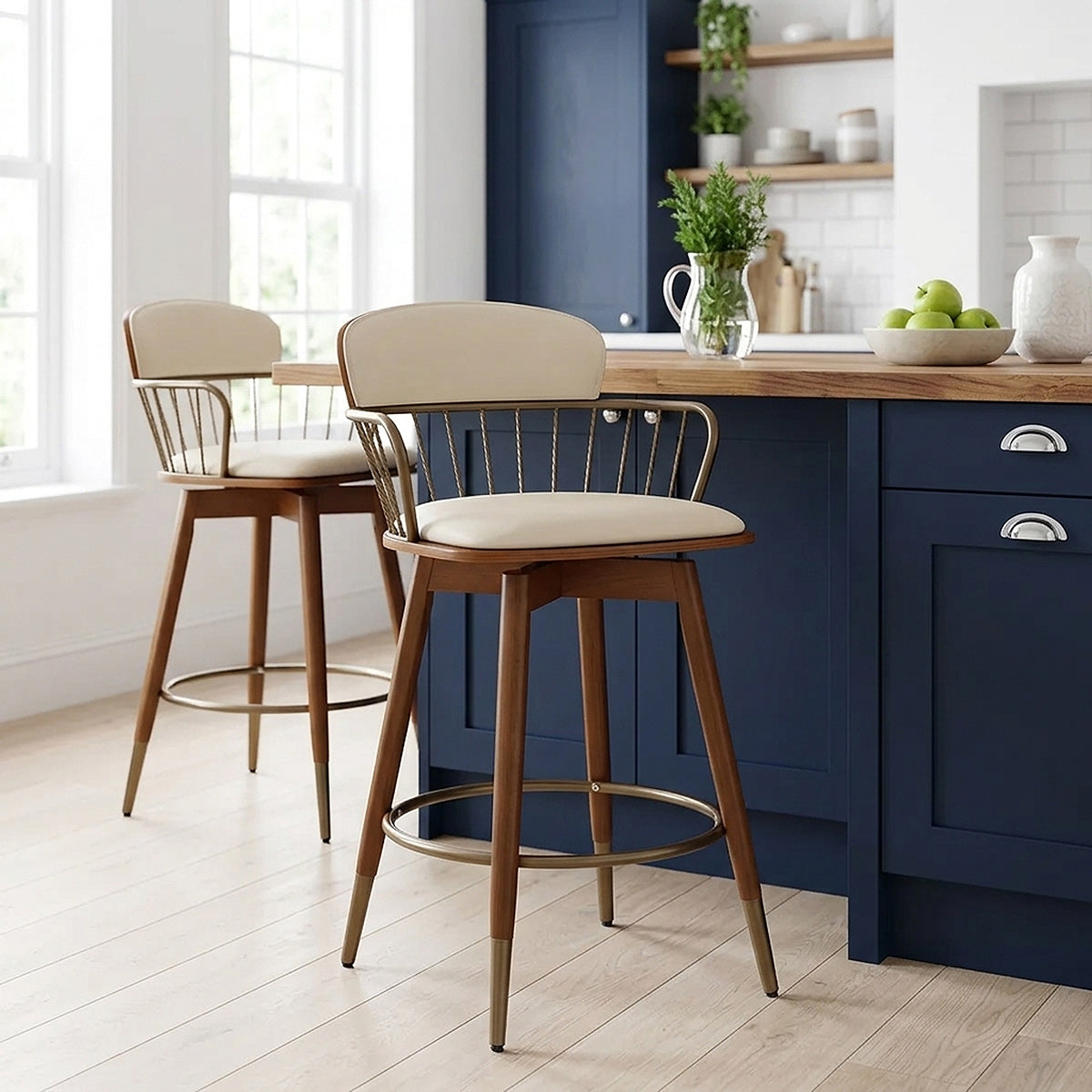 Tabouret Faux Cuir Bois - Opera Crème 