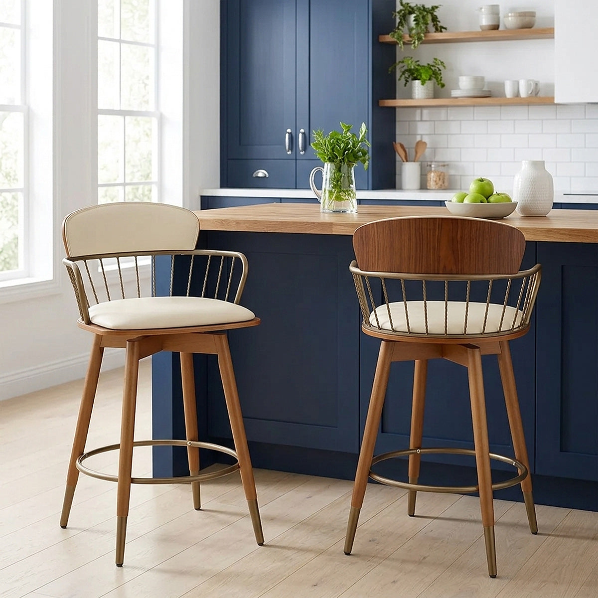 Tabouret Faux Cuir Bois - Opera Crème 
