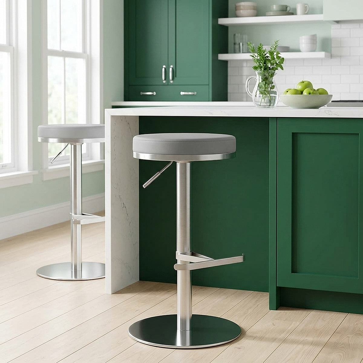 Chaise de Bar Faux Cuir Chrome Brossé - Oracle Gris 