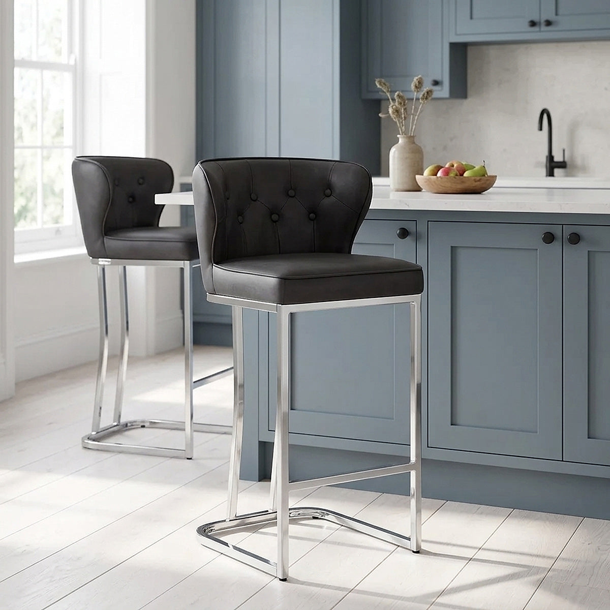 Tabouret de bar Faux Cuir - Oregon Gris Foncé 