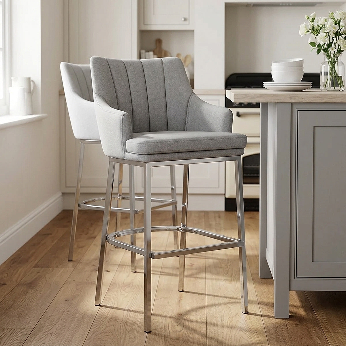 Chaise de Bar Chrome Tissu - Orion Gris 