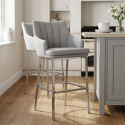 Chaise de Bar Chrome Tissu - Orion Gris 