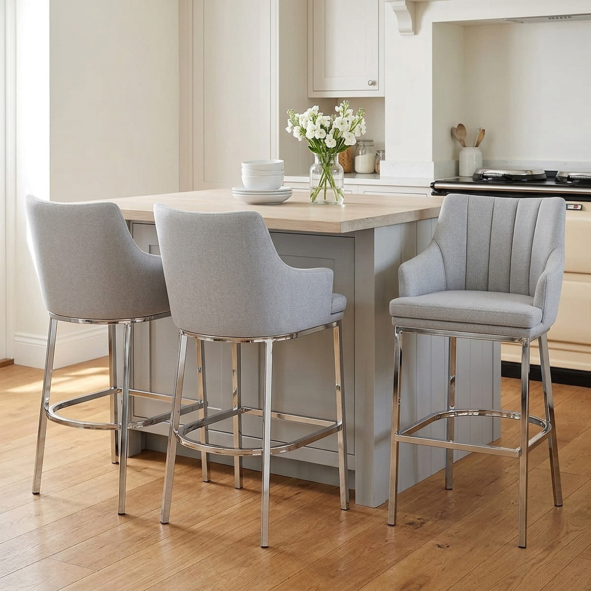 Chaise de Bar Chrome Tissu - Orion Gris 
