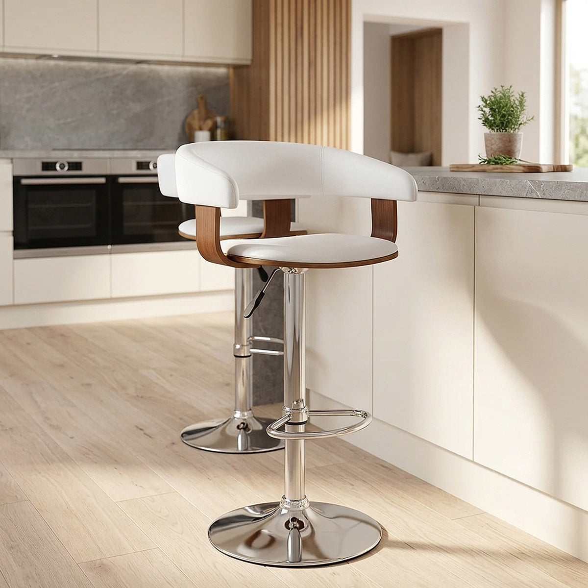 Chaise de Bar Bois Chrome - Orlando Blanc 
