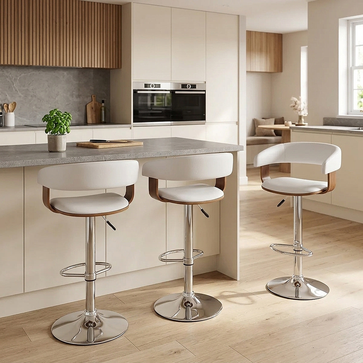 Chaise de Bar Bois Chrome - Orlando Blanc 