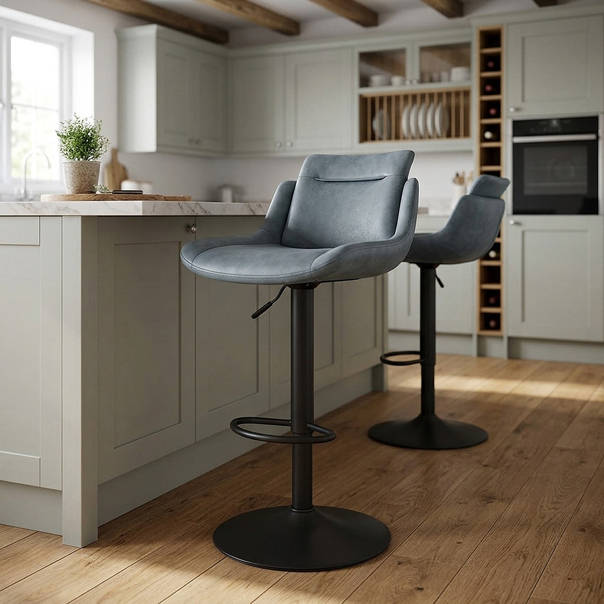 Tabouret de Bar Faux Cuir - Pablo Bleu 