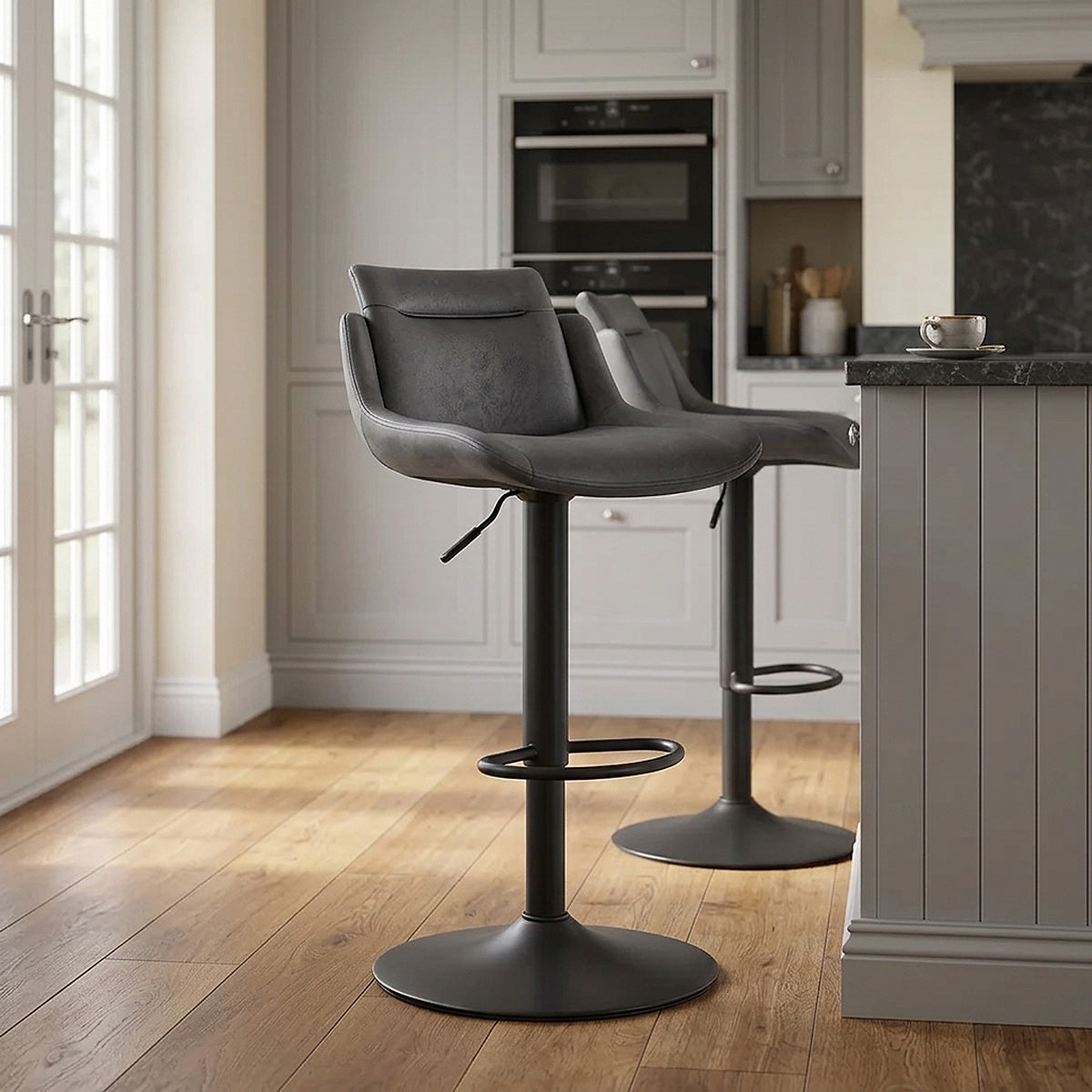 Tabouret de Bar Faux Cuir - Pablo Gris 