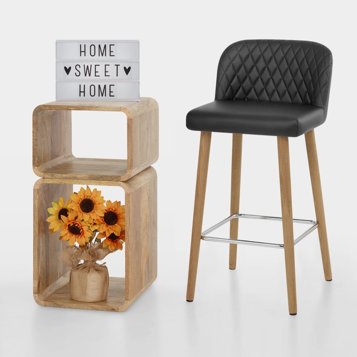 Tabouret de Bar Faux Cuir Bois - Pacific Noir