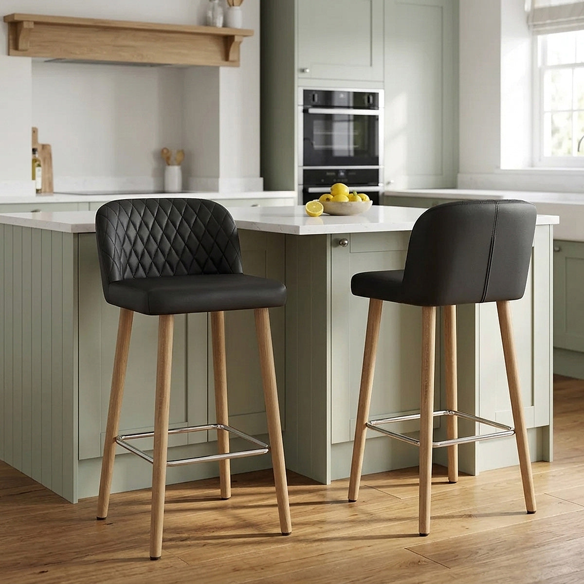 Tabouret de Bar Faux Cuir Bois - Pacific Noir