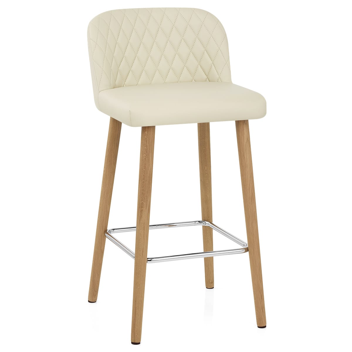 Tabouret de Bar Faux Cuir Bois - Pacific Crème