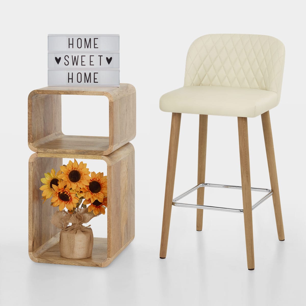Tabouret de Bar Faux Cuir Bois - Pacific Crème