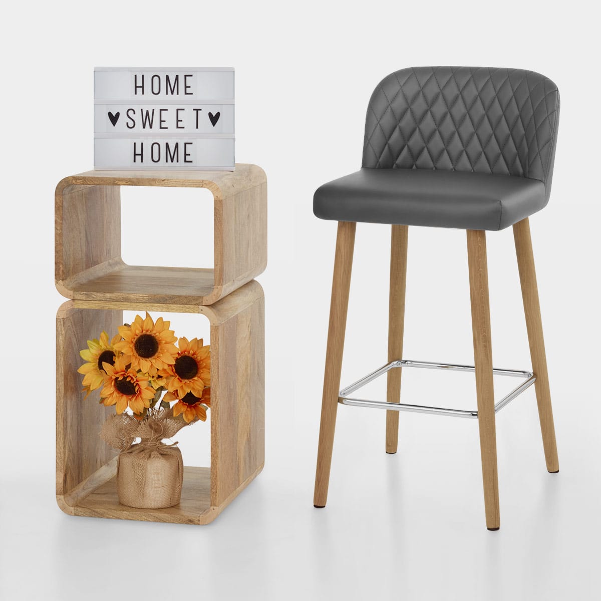 Tabouret de Bar Faux Cuir Bois - Pacific Gris