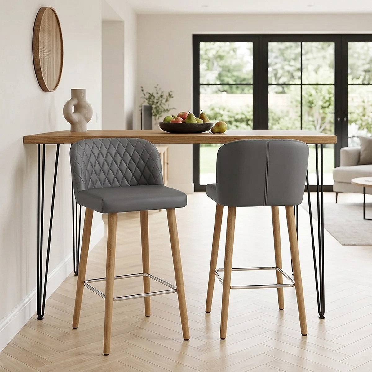 Tabouret de Bar Faux Cuir Bois - Pacific Gris