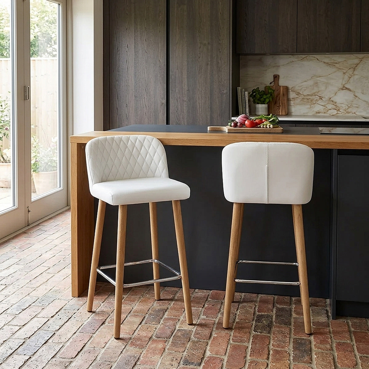 Tabouret de Bar Faux Cuir Bois - Pacific Blanc