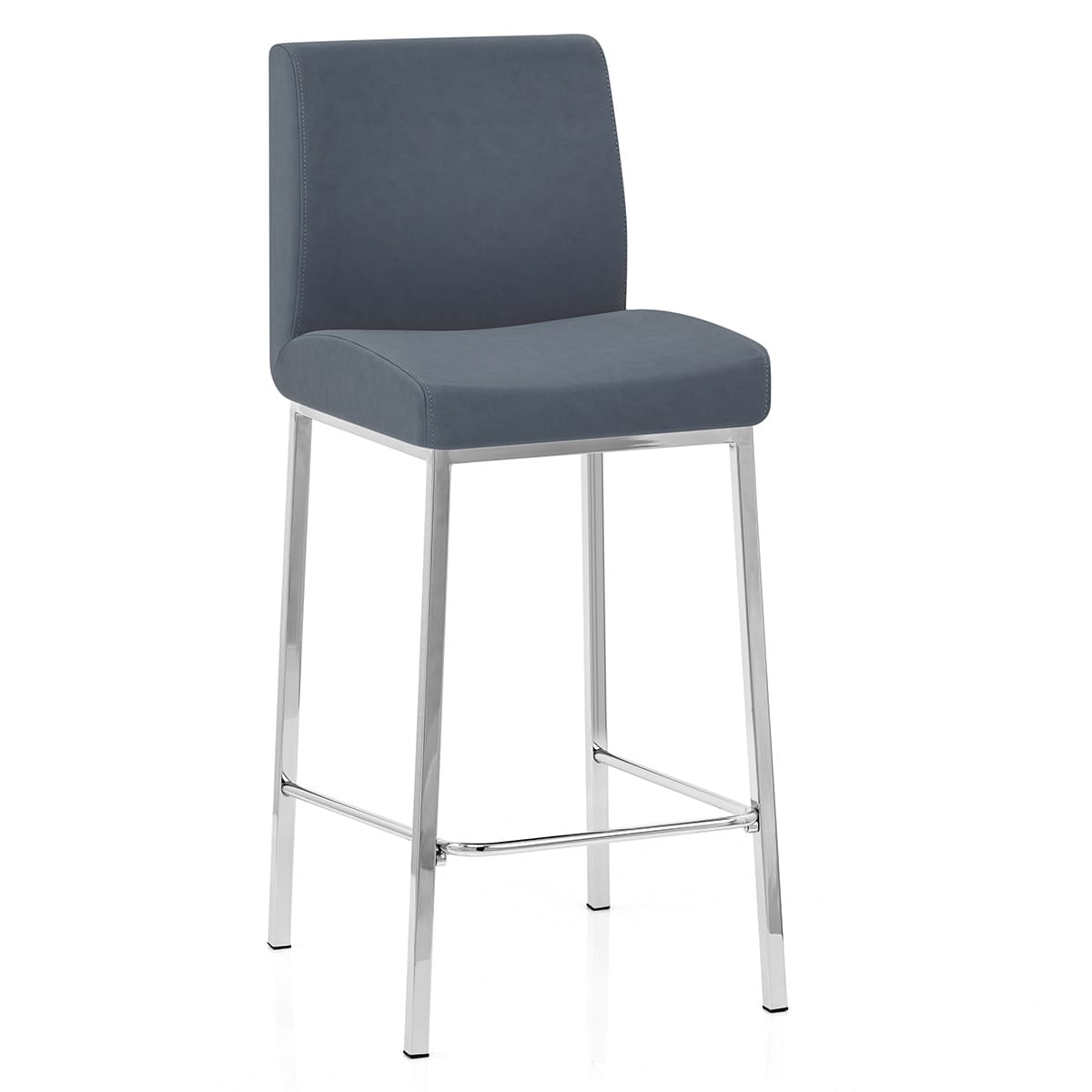 Tabouret Faux Cuir Chrome - Pacino Bleu Antique