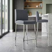 Tabouret Faux Cuir Chrome - Pacino Bleu Antique