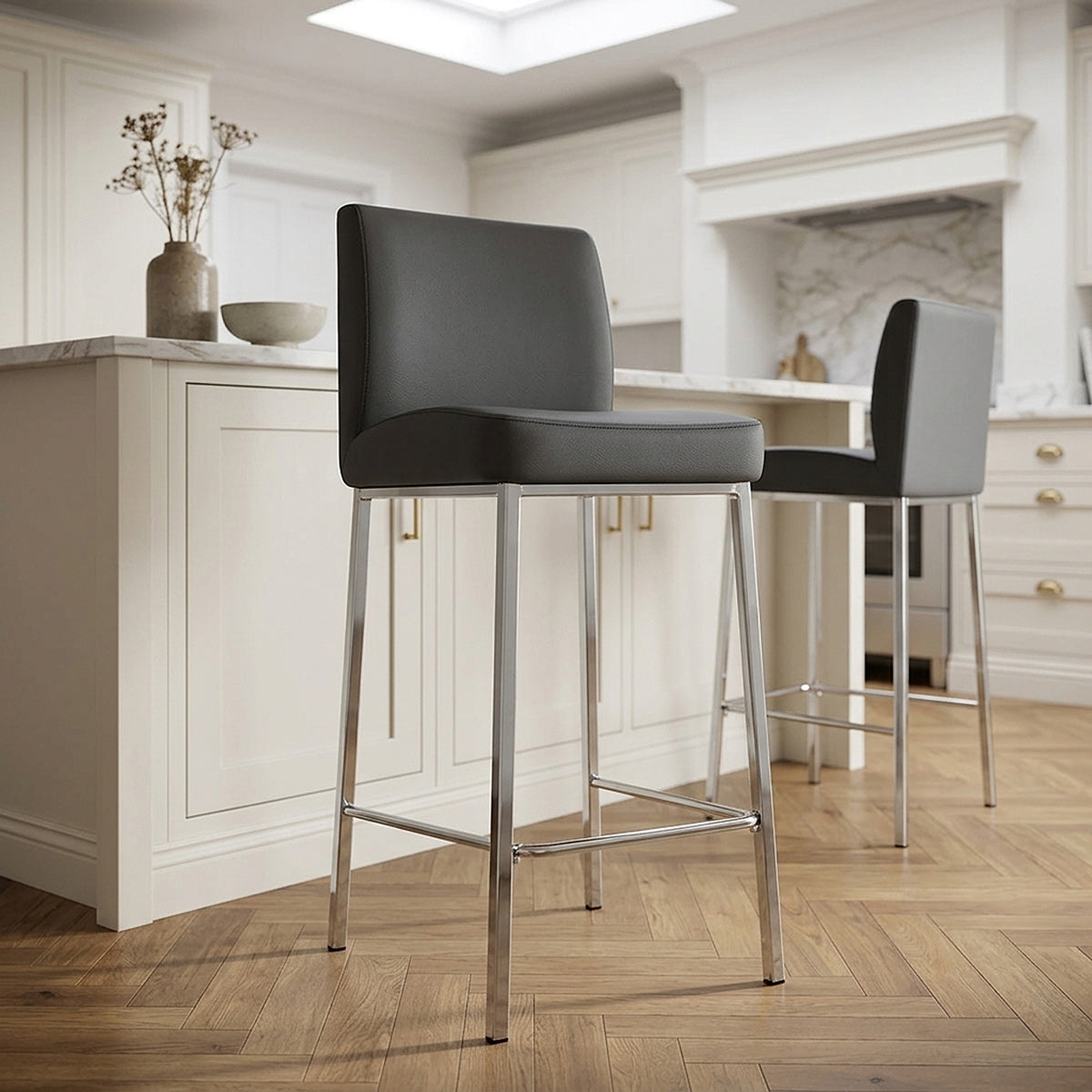 Tabouret Faux Cuir Chrome - Pacino Noir 