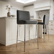 Tabouret Faux Cuir Chrome - Pacino Noir 