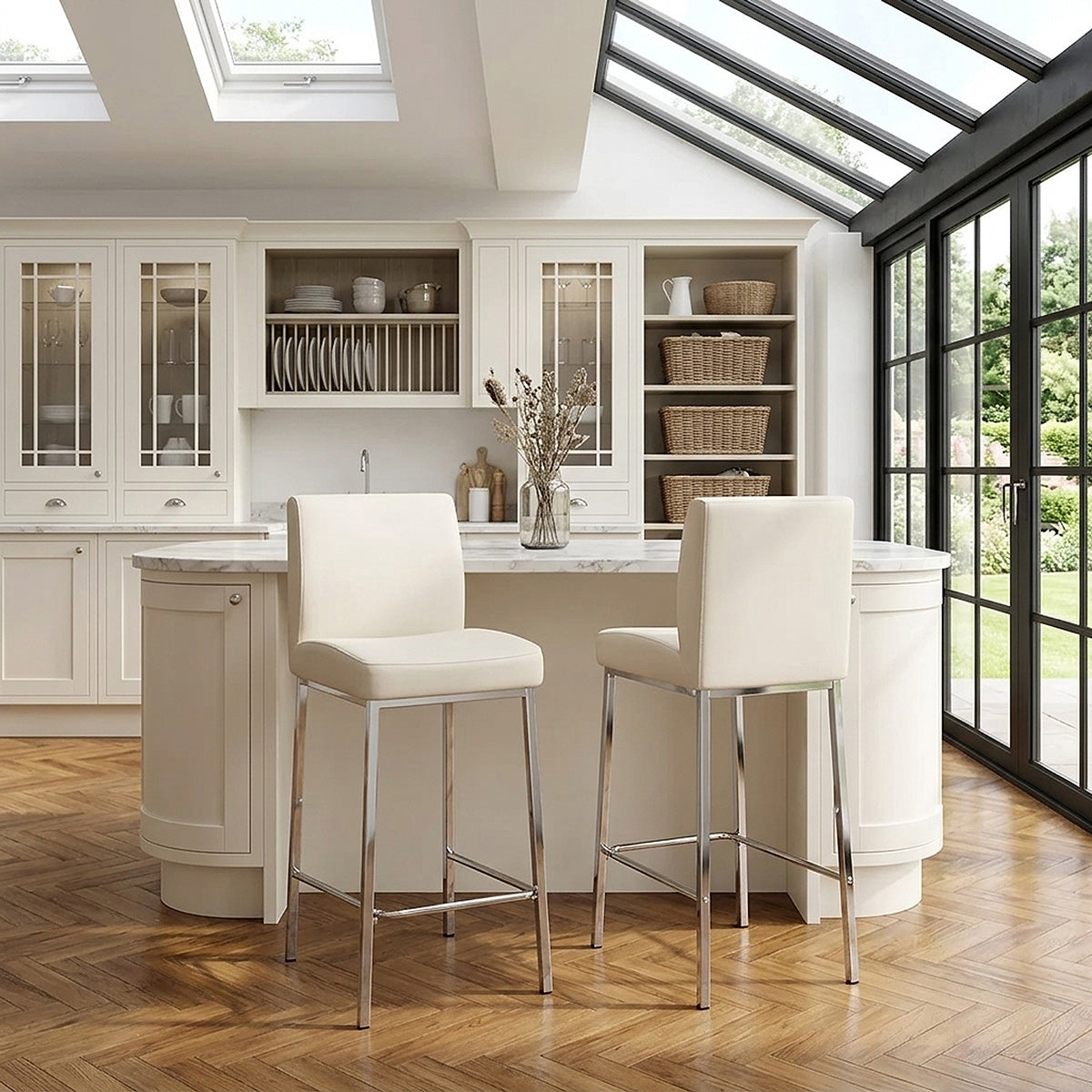 Tabouret Faux Cuir Chrome - Pacino Crème 