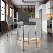 Tabouret Faux Cuir Chrome - Pacino Gris Foncé