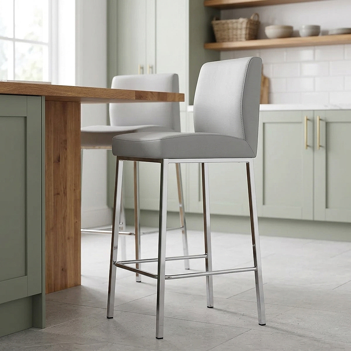 Tabouret Faux Cuir Chrome - Pacino Gris 