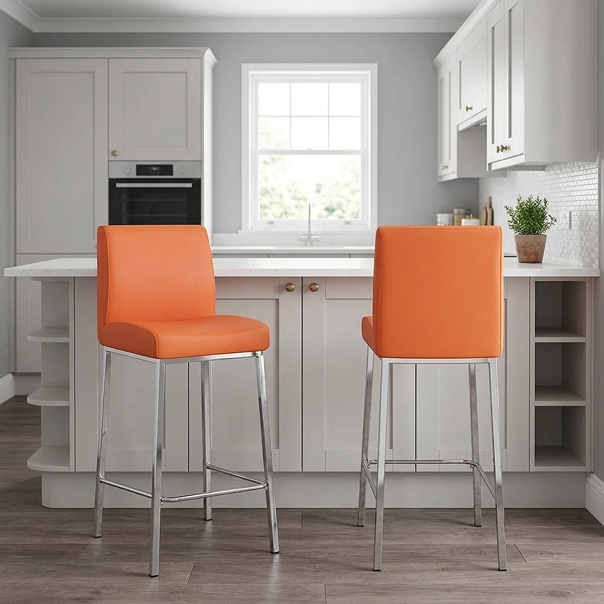 Tabouret Faux Cuir Chrome - Pacino Orange