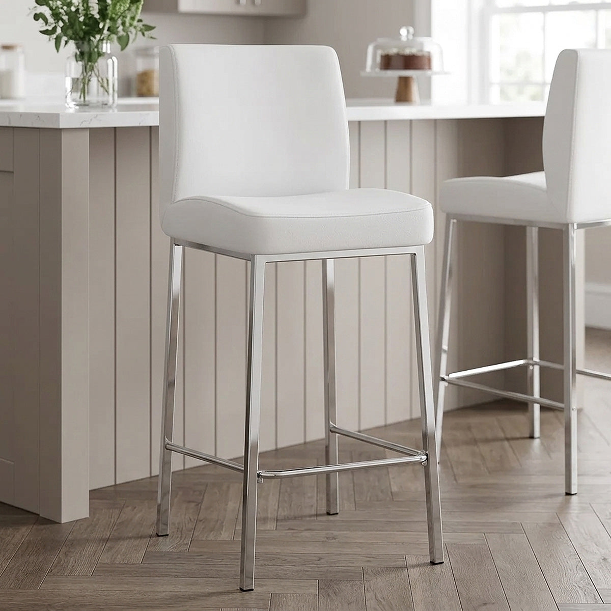 Tabouret Faux Cuir Chrome - Pacino Blanc 