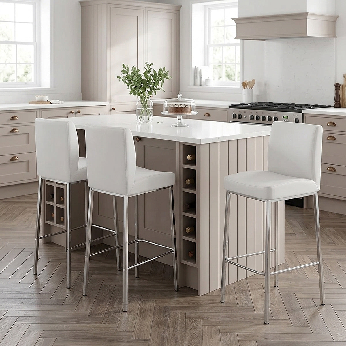Tabouret Faux Cuir Chrome - Pacino Blanc 